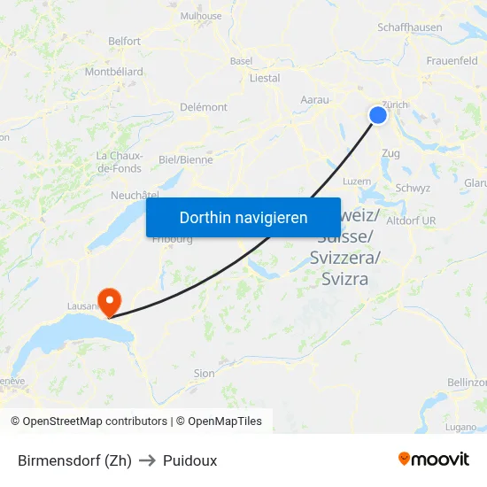 Birmensdorf (Zh) to Puidoux map