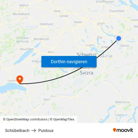 Schübelbach to Puidoux map
