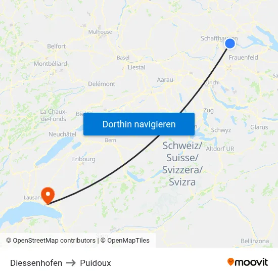 Diessenhofen to Puidoux map