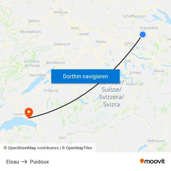 Elsau to Puidoux map