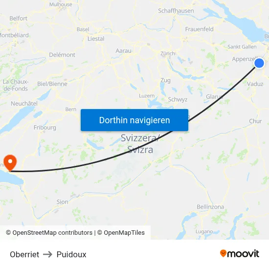 Oberriet to Puidoux map
