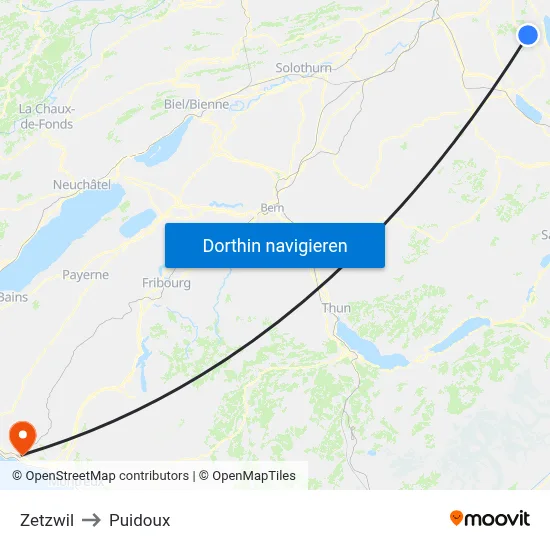 Zetzwil to Puidoux map