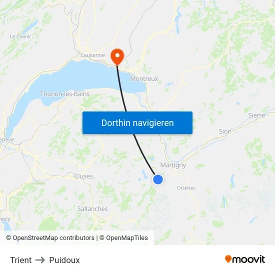 Trient to Puidoux map