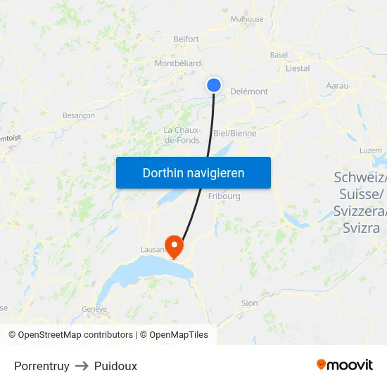Porrentruy to Puidoux map