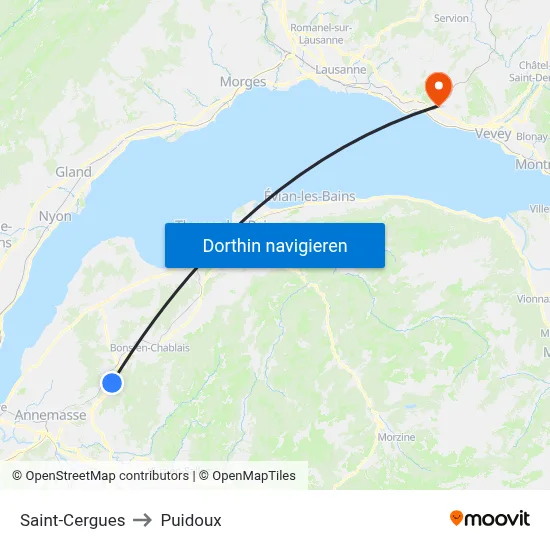 Saint-Cergues to Puidoux map