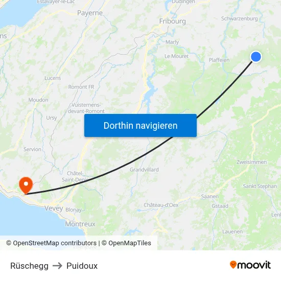 Rüschegg to Puidoux map