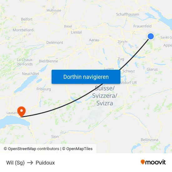 Wil (Sg) to Puidoux map