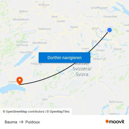 Bauma to Puidoux map