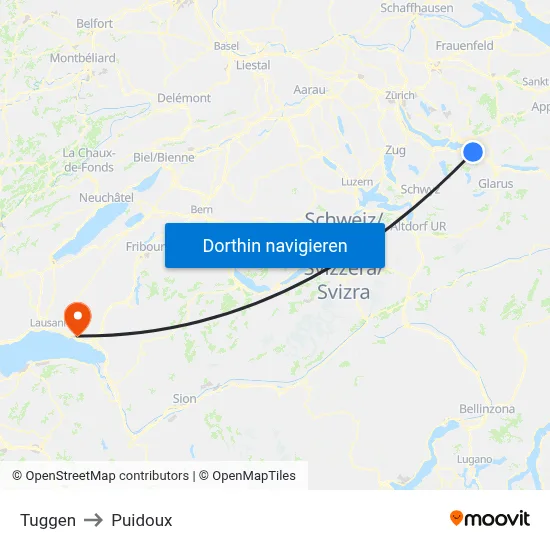 Tuggen to Puidoux map