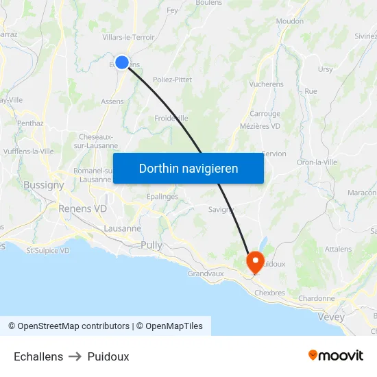 Echallens to Puidoux map