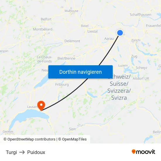 Turgi to Puidoux map