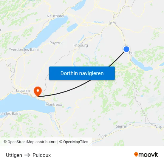 Uttigen to Puidoux map