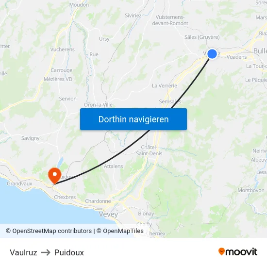 Vaulruz to Puidoux map