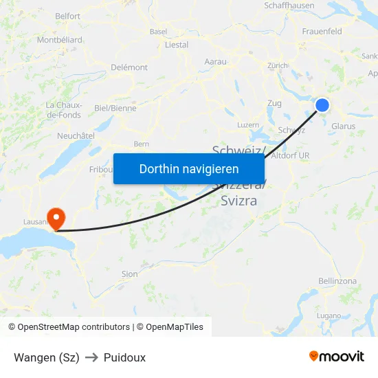 Wangen (Sz) to Puidoux map