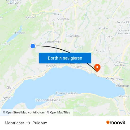 Montricher to Puidoux map