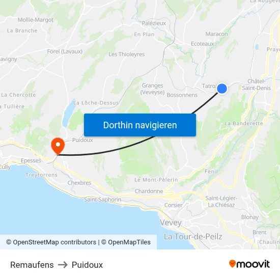 Remaufens to Puidoux map