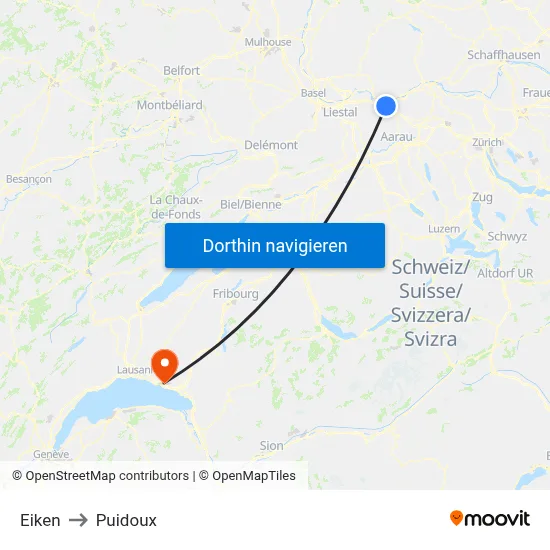 Eiken to Puidoux map