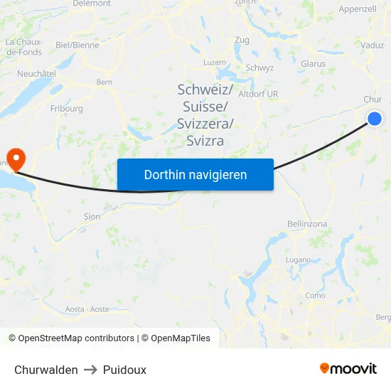 Churwalden to Puidoux map
