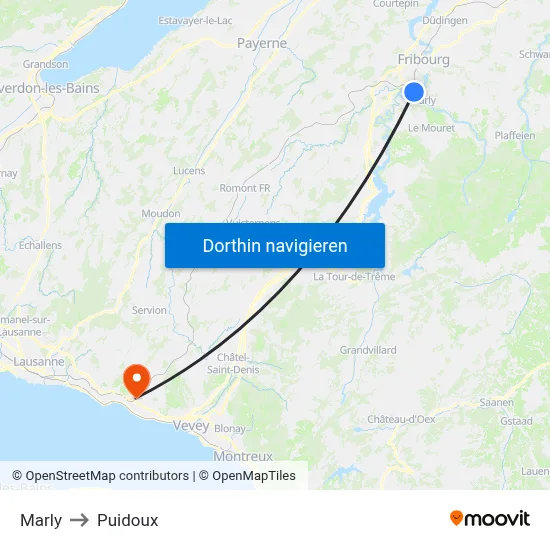 Marly to Puidoux map