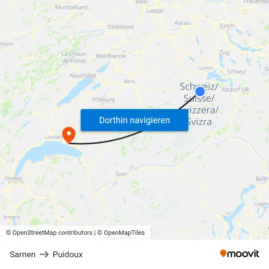 Sarnen to Puidoux map