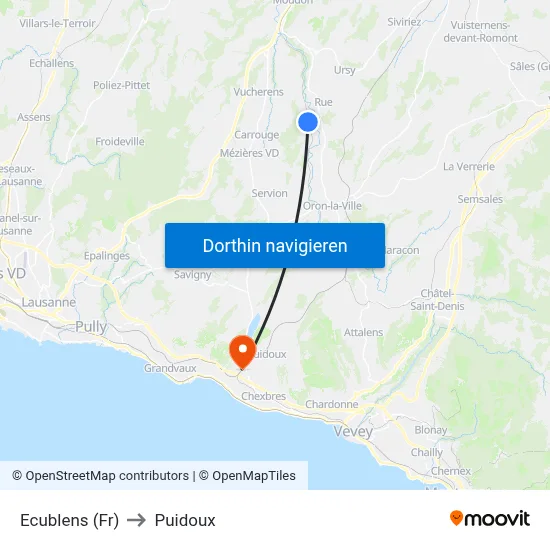 Ecublens (Fr) to Puidoux map