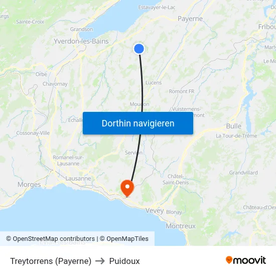 Treytorrens (Payerne) to Puidoux map