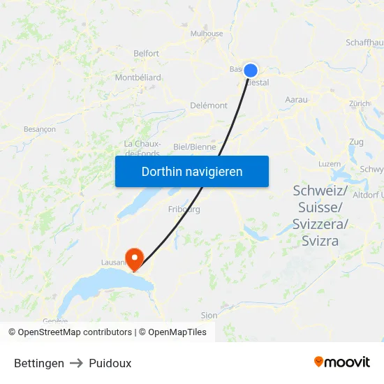 Bettingen to Puidoux map