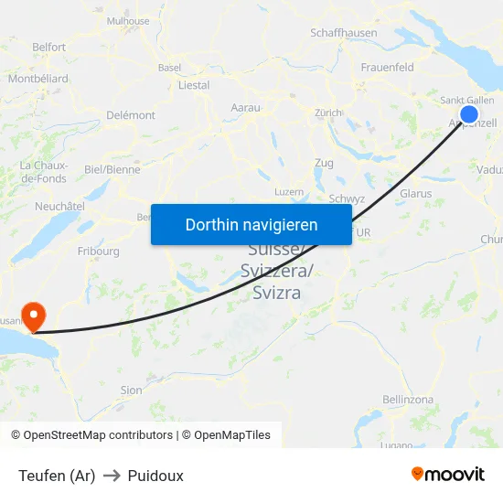 Teufen (Ar) to Puidoux map