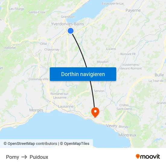 Pomy to Puidoux map