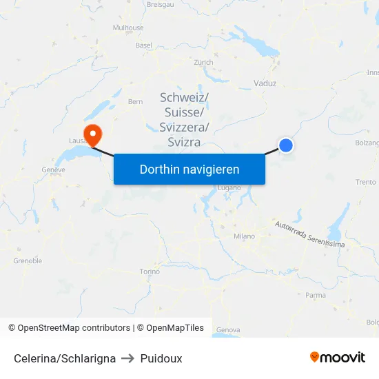 Celerina/Schlarigna to Puidoux map