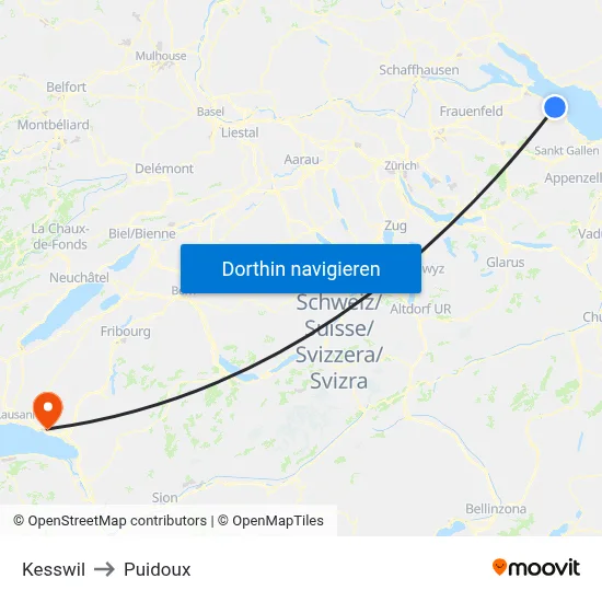 Kesswil to Puidoux map