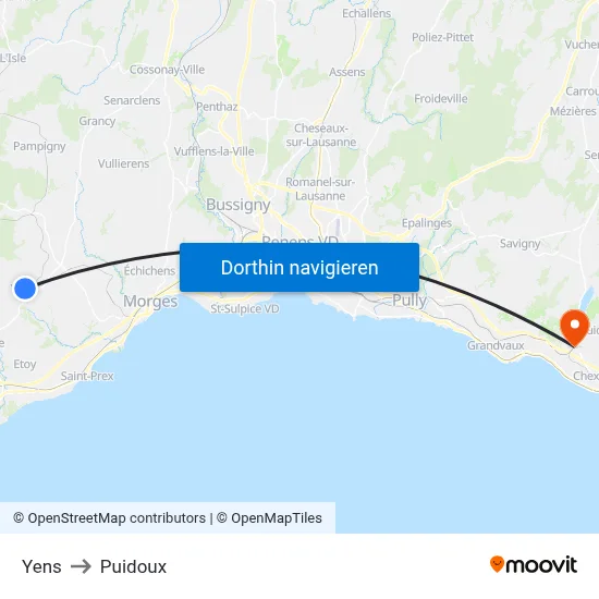 Yens to Puidoux map