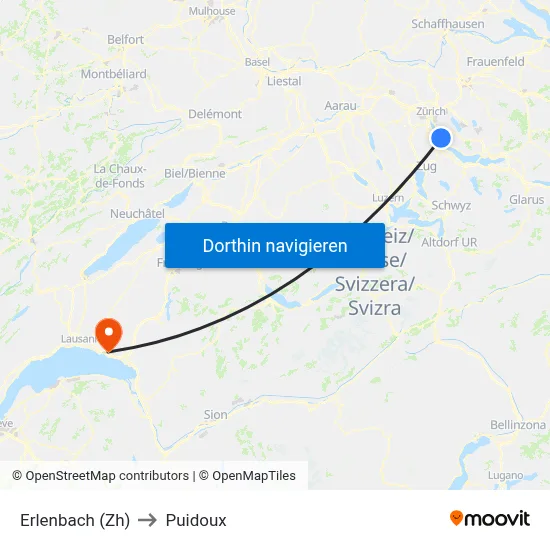 Erlenbach (Zh) to Puidoux map