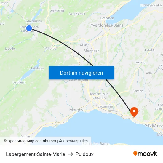 Labergement-Sainte-Marie to Puidoux map