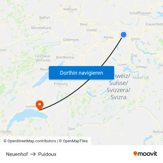 Neuenhof to Puidoux map