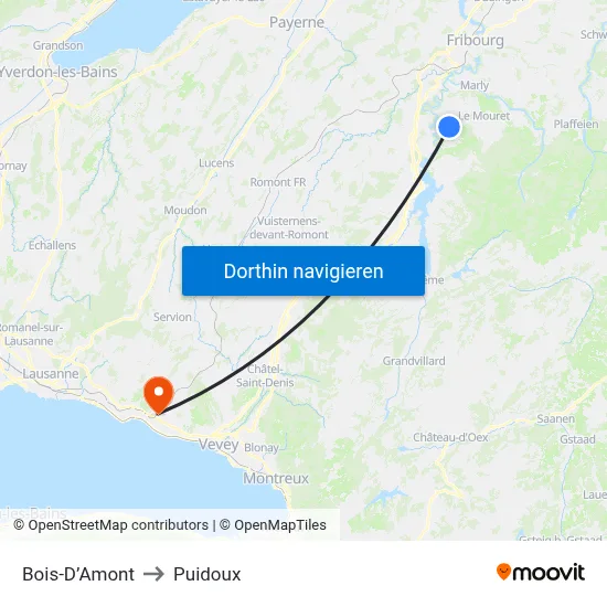 Bois-D’Amont to Puidoux map