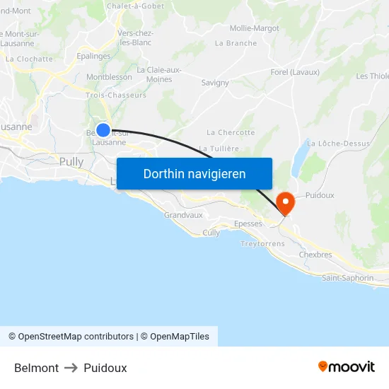 Belmont to Puidoux map