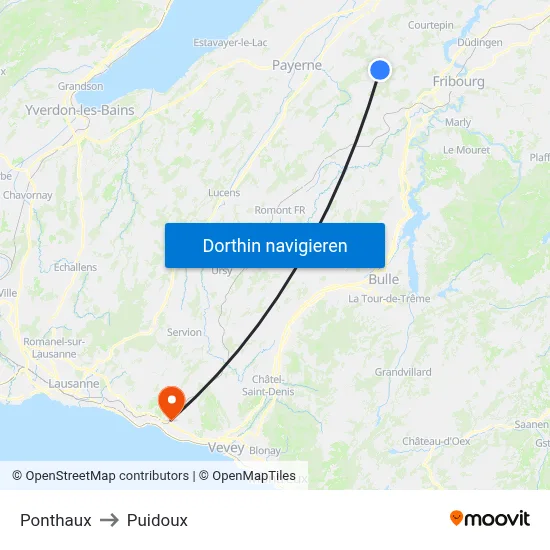 Ponthaux to Puidoux map