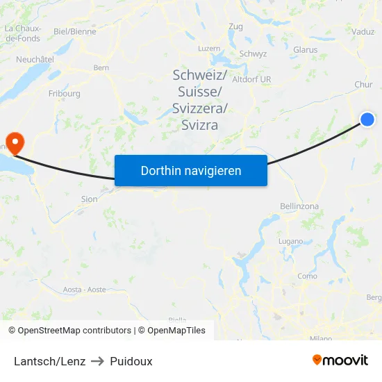 Lantsch/Lenz to Puidoux map