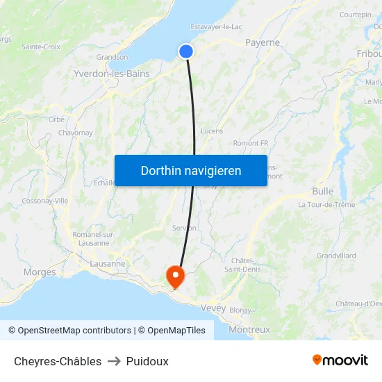 Cheyres-Châbles to Puidoux map