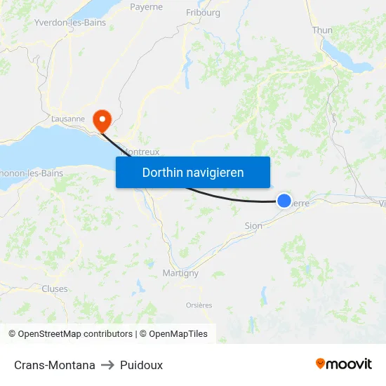 Crans-Montana to Puidoux map