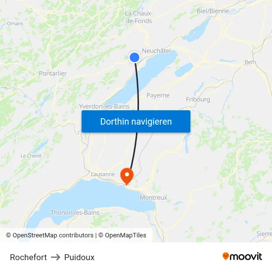 Rochefort to Puidoux map