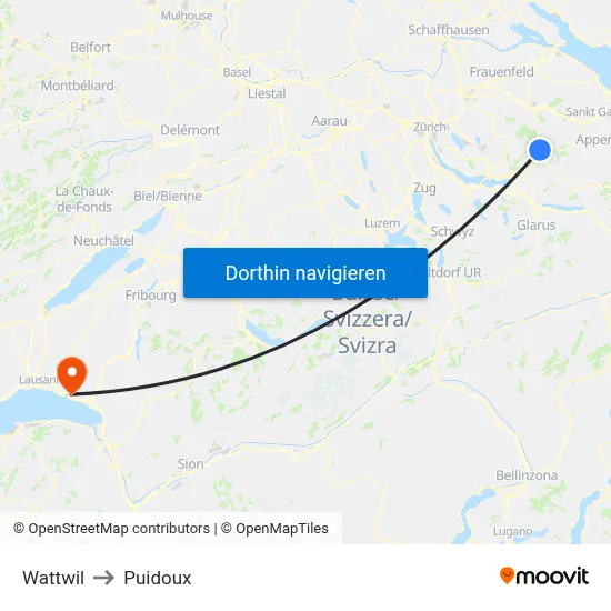 Wattwil to Puidoux map