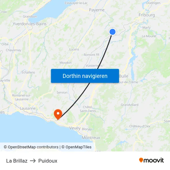 La Brillaz to Puidoux map