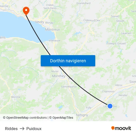 Riddes to Puidoux map