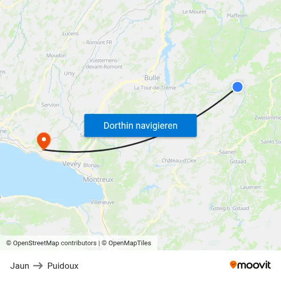 Jaun to Puidoux map