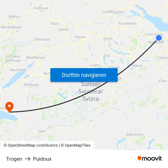 Trogen to Puidoux map