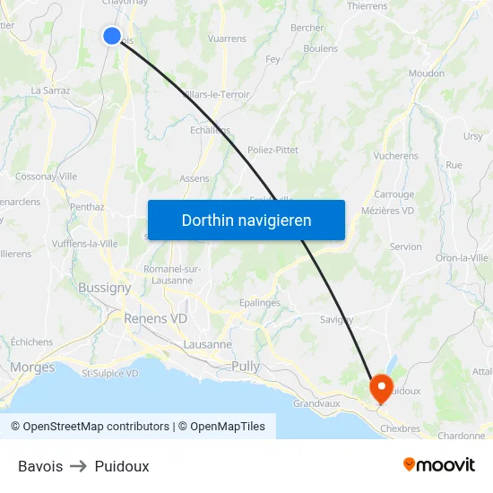 Bavois to Puidoux map