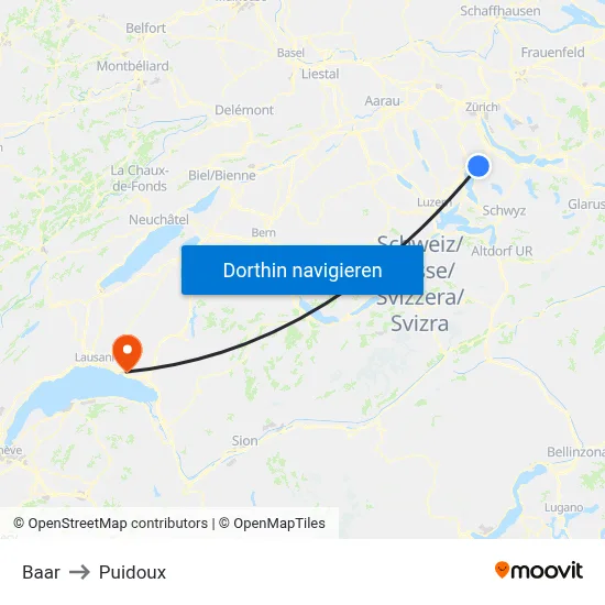 Baar to Puidoux map