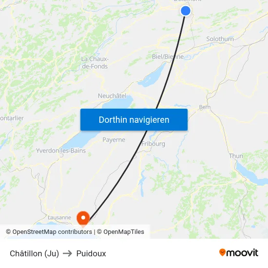 Châtillon (Ju) to Puidoux map